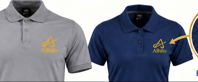 Poleras Dryfresh manga corta en gris y azul marino con el logo bordado en el pecho